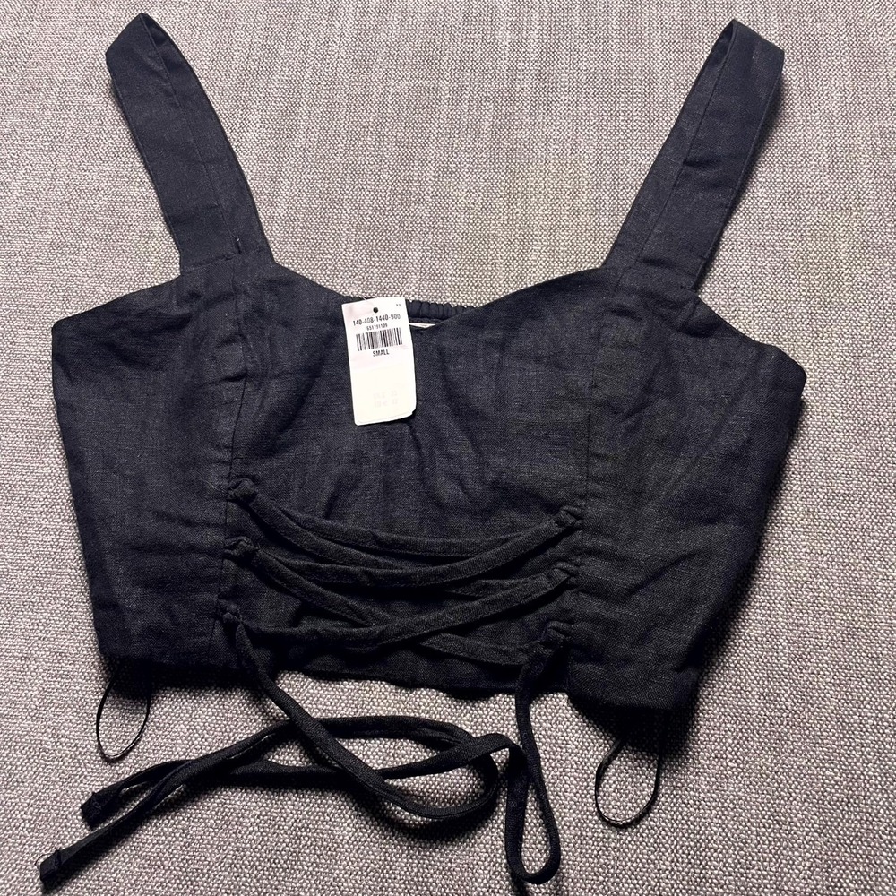 Abercrombie & Fitch Black Cropped Top Lace Up Smocked Back Small